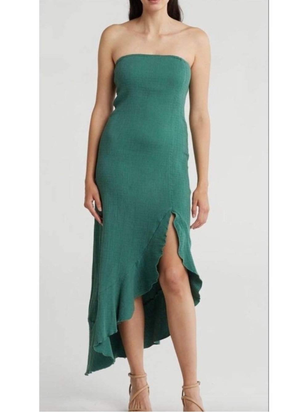 NWT Free People Made Me Blush Midi Asymmetrical Dress Emerald Green XL